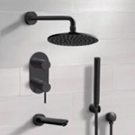 Remer TSH66 Matte Black Tub and Shower Faucet Set with Handheld, Rain Shower Head